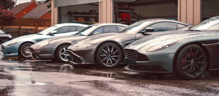 Line Up of Modern Aston Martin cars